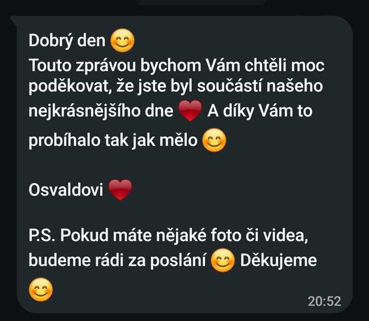 Poděkování od novomanželů Osvaldových