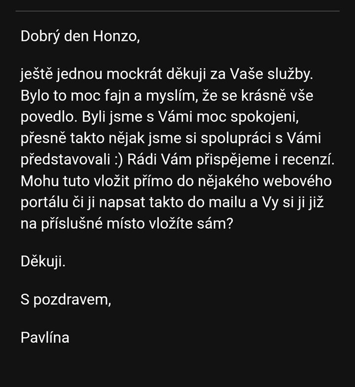 Poděkování od Pavlíny