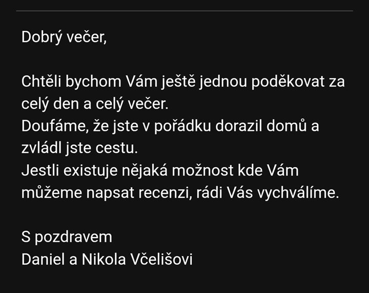 Poděkování od Daniela a Nikoly Včelišových